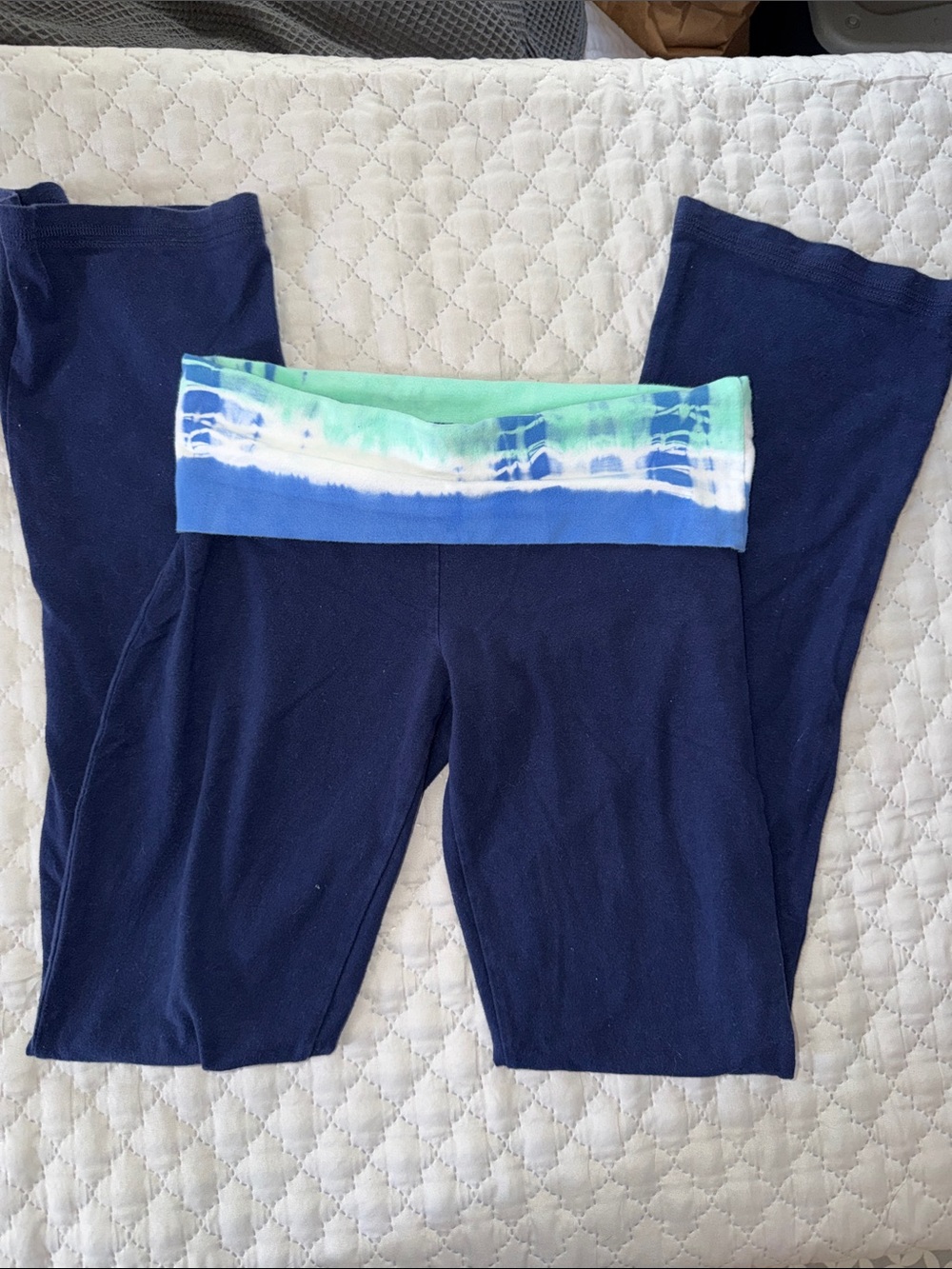 Missimo Supply Women Navy Yoga Pants with Blue-Green Tie-Dye Waistband size XS